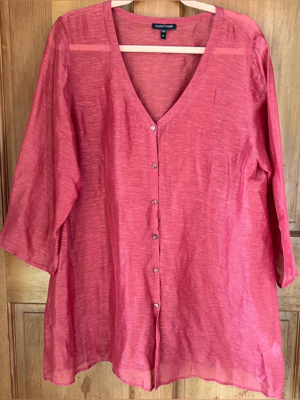 Eileen Fisher Linen Silk Button front Top XL